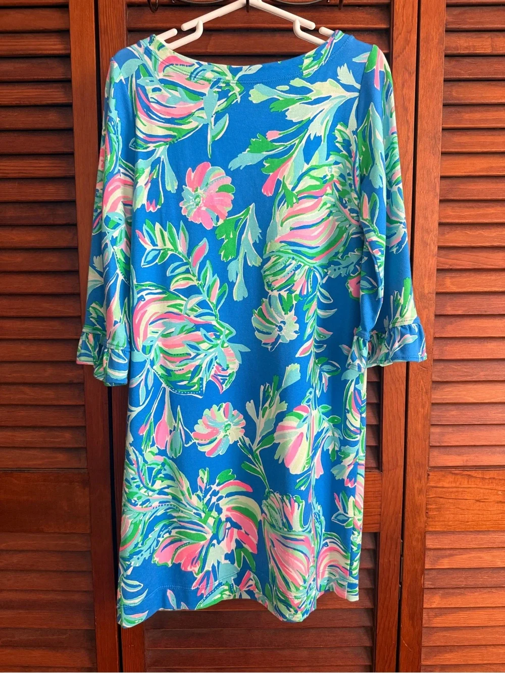 Lilly Pulitzer Bright Blue Floral Shift Dress with Pink & Green Accents